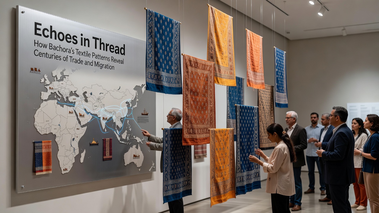 Close-up of Bachora weaving loom displaying layered patterns influenced by centuries of migration and commerce